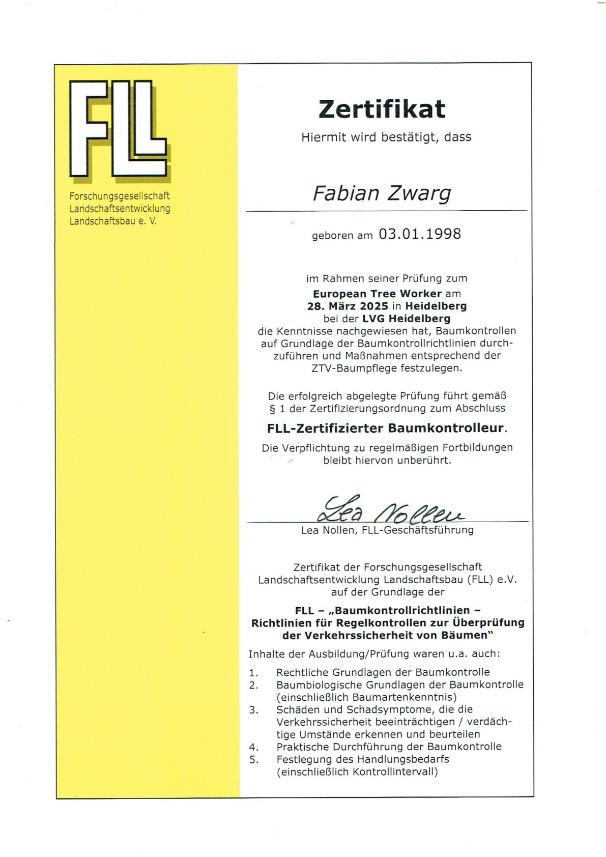 FLL Zertifikat